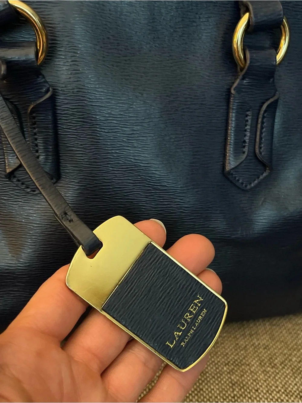 Lauren Ralph Lauren Navy Blue Satchel Shoulder Bag Gold Tone RLL
